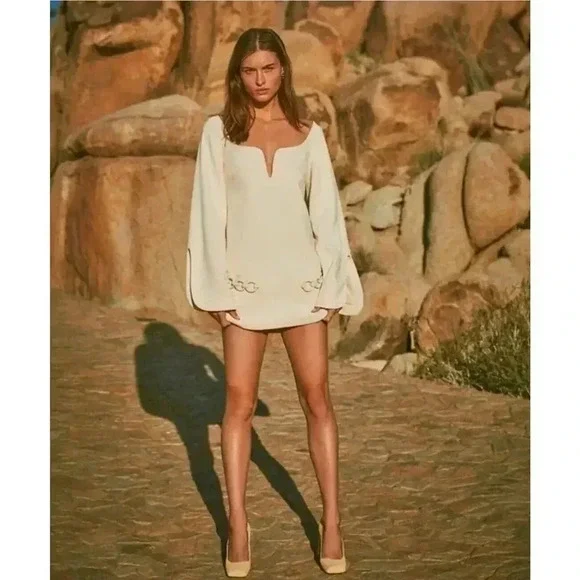 Alexis | Dresses | Alexis Azize Ivory Chain Embellished Split Neck Flared Sleeve Mini Dress | Poshmark Alexis | Dresses | Alexis Azize Ivory Chain Embellished Split Neck Flared Sleeve Mini Dress | Poshmark
